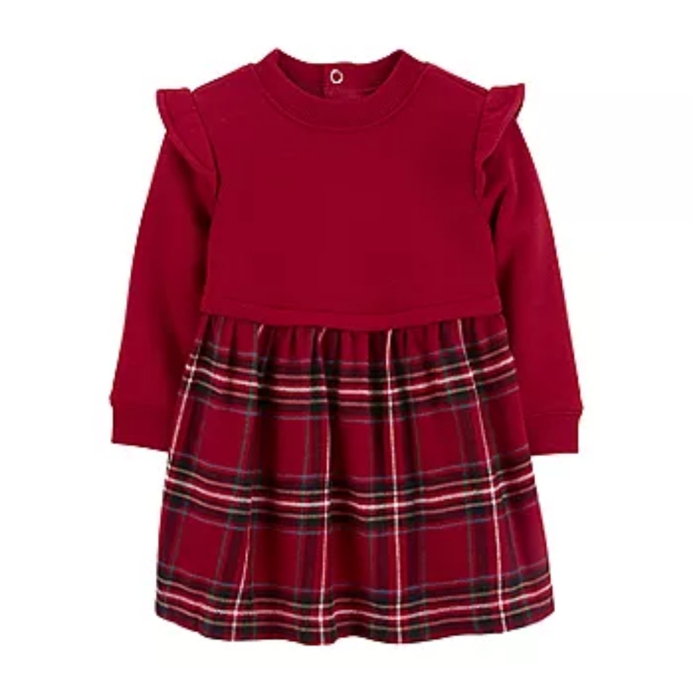 Carter's Baby Girls Plaid Flutter Dress 3M Red